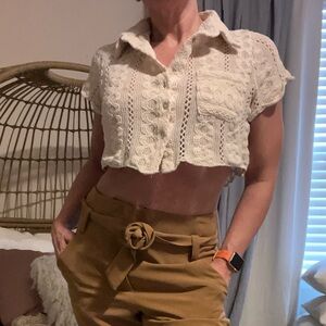 Altar’d State Cream Knit Linen blend Shirt